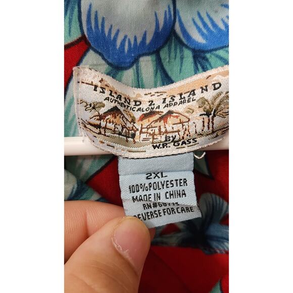 Island 2 Island 2XL Hawaiian Button Up Shirt 100% Polyester Short Sleeve - Picture 2 of 4